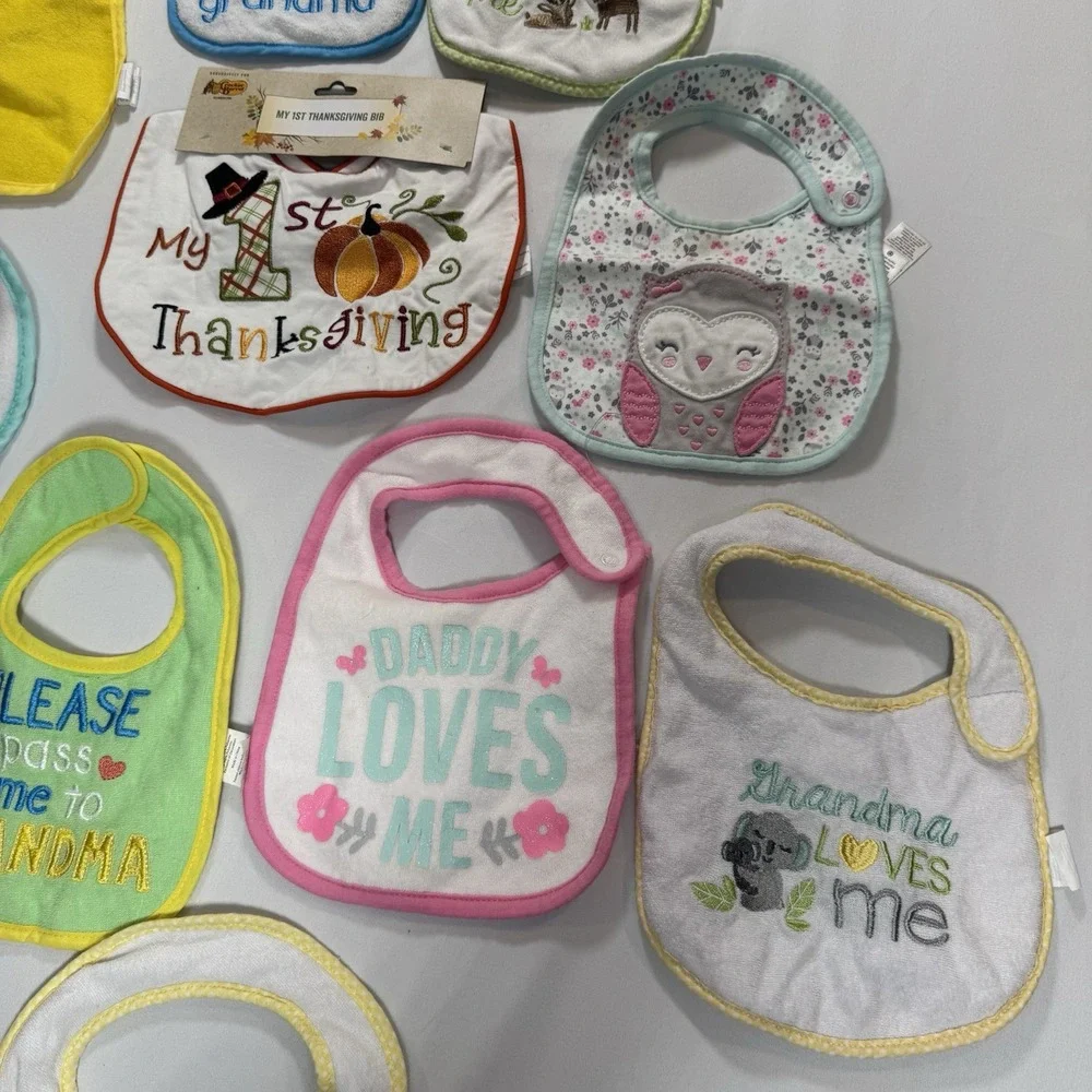 Gerber Baby Bib & Burp Cloth Mixed Lot Multicolor Family/Animals/Thanksgiving
